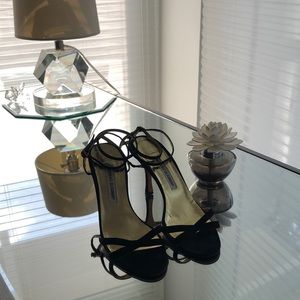 Manolo Blahnik Black suede ankle wrap sandal size 38 1/2 , 4 inch heel Sexy!